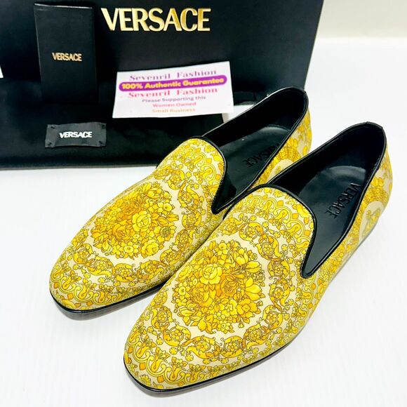 Versace Loafers 42/US 9 Gold Barocco Print Calfskin Leather Silk Shoes NIB $850 main image 6